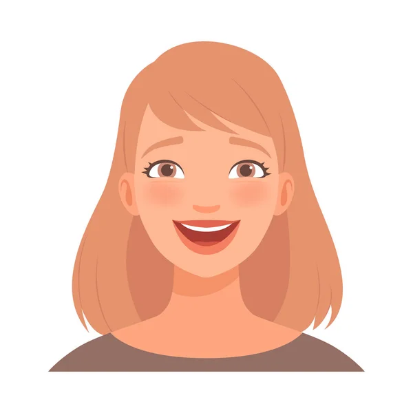 Young blond woman laughs joyfully. Vector illustration. — Stock Vector