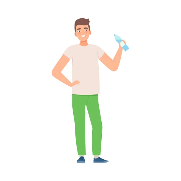 Man holds a bottle of water. Vector illustration. — Stock Vector