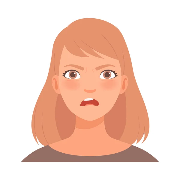 Anger on the face of a young woman. Vector illustration. — Stock Vector