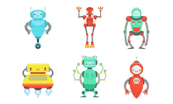 Sada různých roztomilých robotů. Vektorová ilustrace. — Stockový vektor