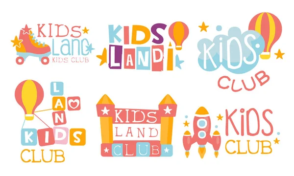 Kids Land Club Logo Set, Educatie Centrum voor Kinderen Kleurrijke Labels Vector Illustratie — Stockvector