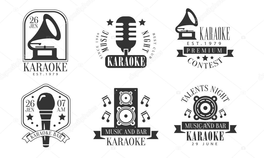 Set of logos for karaoke bar. Vector illustration on a white background.