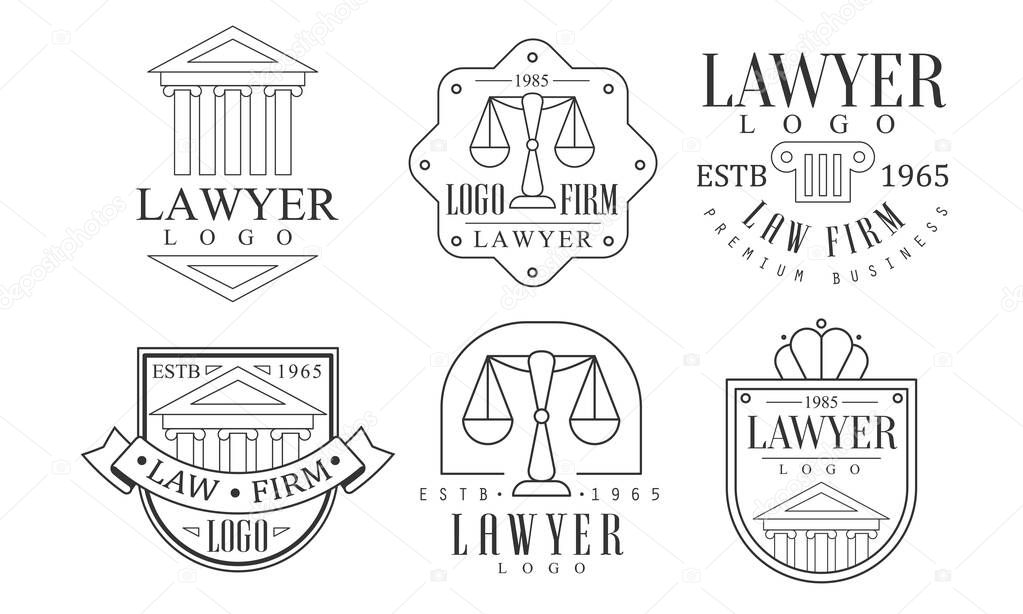 Lawyer Retro Logo Set, Law Firm Premium Business Labels Vector Illustration