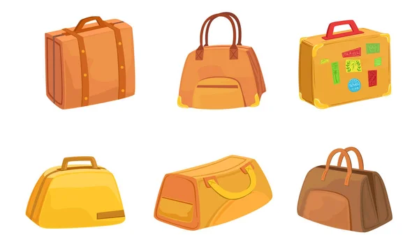 Coleção de malas, Sacos de couro para ilustração de vetor de viagem — Vetor de Stock