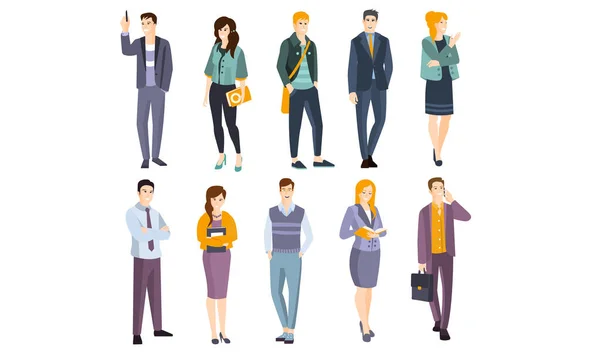 Oficinistas vestidos con ropa moderna. Ilustración vectorial . — Vector de stock