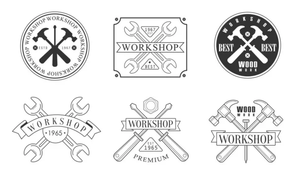 Set zwart-wit logo 's voor de werkplaats. Vectorillustratie. — Stockvector