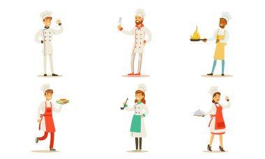 Aşçılar Mutfak Aletleri İllüstrasyonlu Üniformalı Mutfak Mutfağı