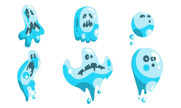 Cute Ghost Cartoon Character Set, Funny Halloween Scary Ghostly Monster with Various Emotions Vector Illustration - Stok Vektor