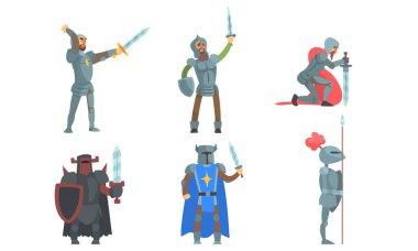 Kılıçlı Ortaçağ Şövalyeleri Tarihi Savaşçılar Zırh Vektörü Resimlerinde Tarihi Karakterler