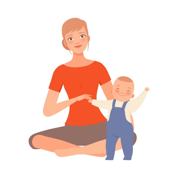 Mother and her joyful baby character Illustration Vector — Stock Vector