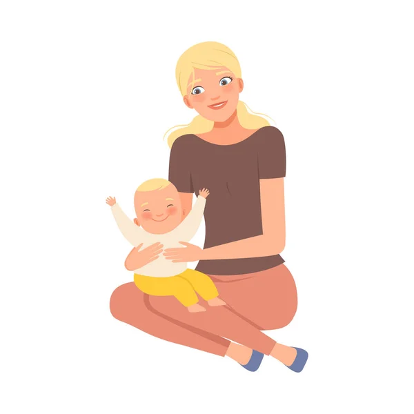 Rubia madre y su bebé personaje Ilustración Vector — Vector de stock