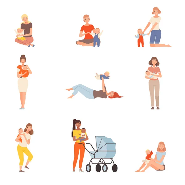 Mothers and Kids characters, people in a different situation vector illustration — Stock Vector