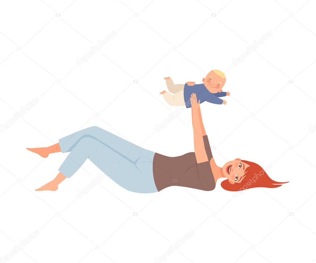 Mother toys with baby character Illustration Vector
