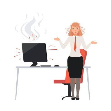 Kadın Bilgisayar Karakteri Vektör İllüstrasyonunu Kırdı