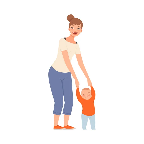 Donna e bambino su uno sfondo bianco personaggio Illustrazione — Vettoriale Stock