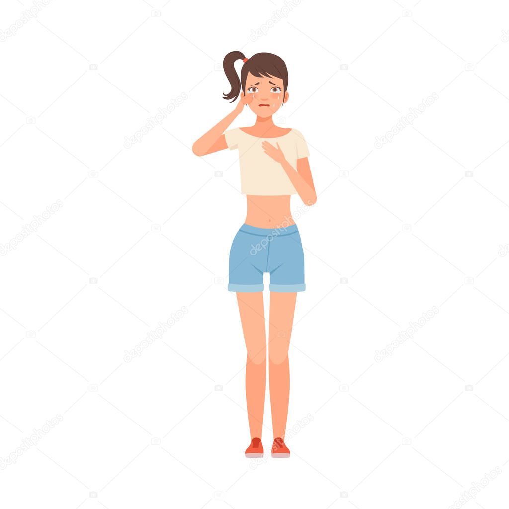 Crying teenager character Illustration Vector on a white background