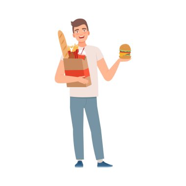 Fast food vektör illüstrasyonlu erkek karakter