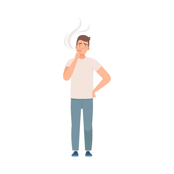 Man character stands and smoke vector illustration — Stock Vector