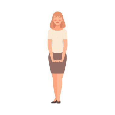 Beyaz arkaplan karikatür çizim vektörü üzerinde neşeli kadın