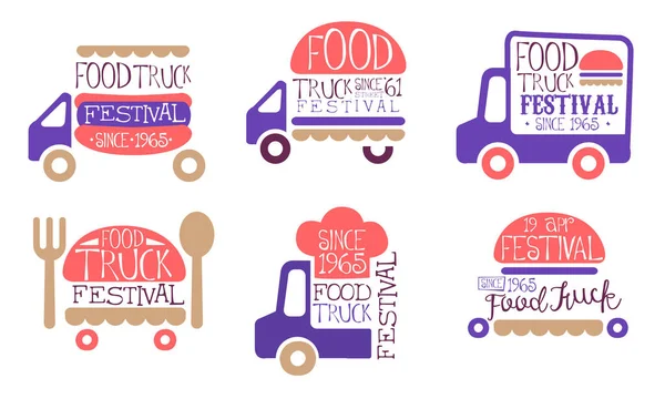 Food Truck Festival Vintage Labels Set, Street Food Signs Vector Illustration — Stockvector