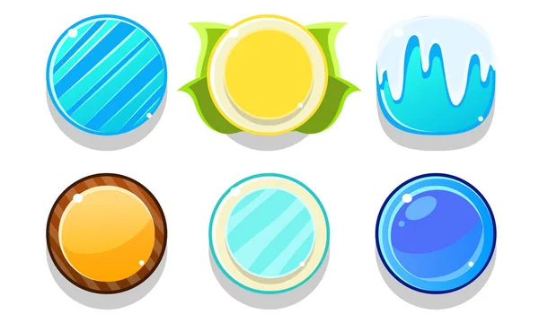 Kolorowe kulki połyskujące zestaw, błyszczące przyciski, Interfejs użytkownika gry aktywa wektor ilustracji — Wektor stockowy