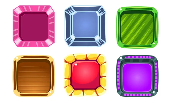 Glanzende vierkanten set, Kleurrijke knoppen, Game User Interface Assets Vector Illustratie — Stockvector