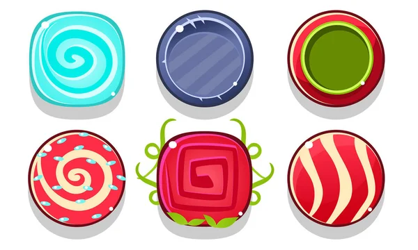 Colorful Glossy Balls Set, Shiny Candies or Buttons, Game User Interface Assets Vector Illustration — ストックベクタ