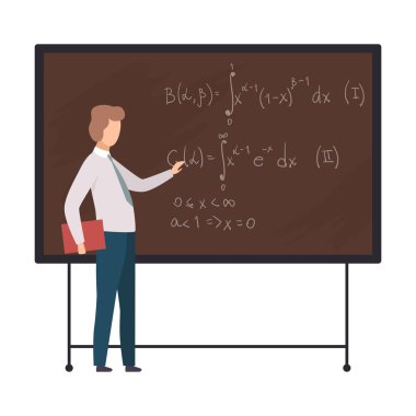 Man solves the equation on the board vector illustration clipart