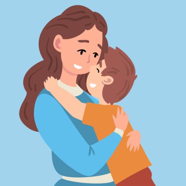 Anne ve oğul vektör illüstrasyonunun kucaklaması