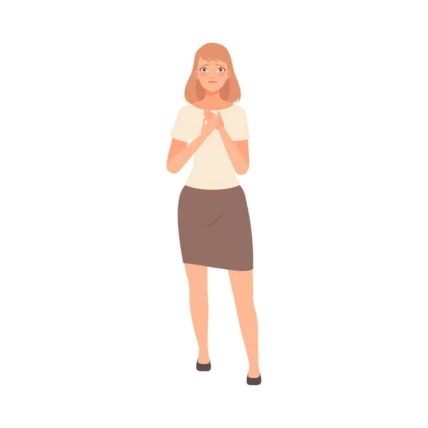 Sympathie fille tenant la main sur la poitrine illustration vecteur — Image vectorielle