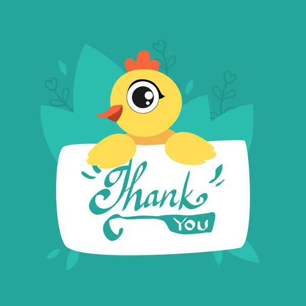 Leuke Kip Holding Card met dank u Massage, Schattige Vogel met Placard Vector Illustratie — Stockvector