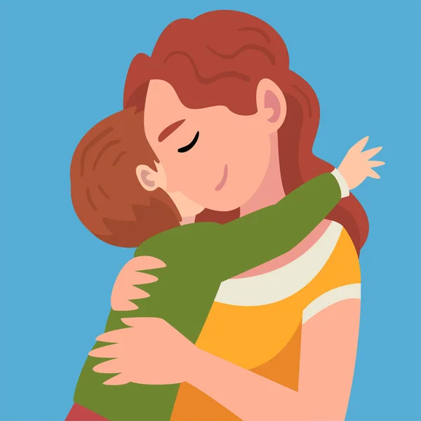 Mom and son s hugs cartoon vector illustration — Stock Vector