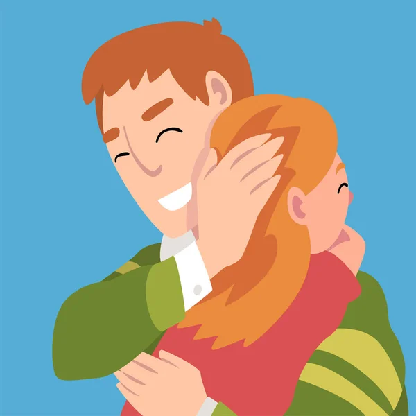 Père étreint fille, tient une main sur sa tête dessin animé vecteur illustration — Image vectorielle