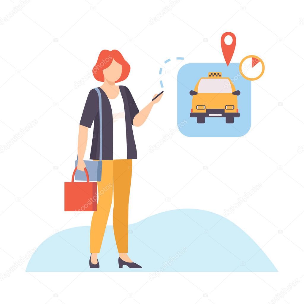Woman is waiting a taxi to relocate vector illustration