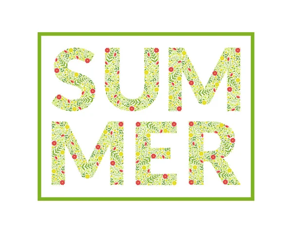 Palabra de verano hecha de hojas y flores patrón Vector Ilustración — Vector de stock