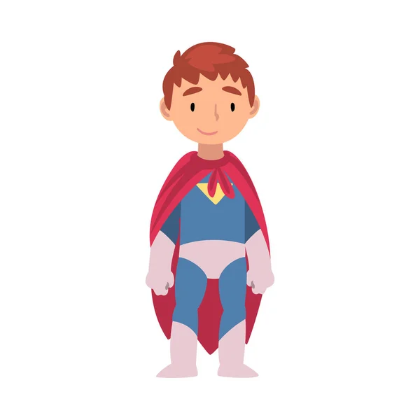 Boy in a superhero costume stands cartoon vector illustration — Stock Vector