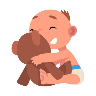 Bezli bebek oyuncak vektör çizimleriyle oynuyor.