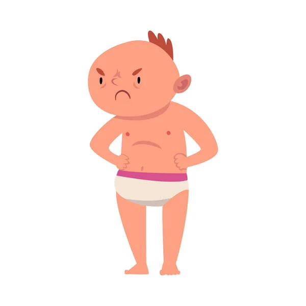 Baby in diaper is dissatisfied with something cartoon vector illustration — Stock Vector