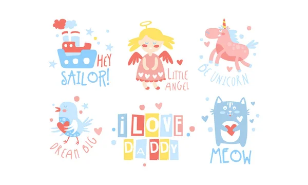 Amo Papi Impresiones Infantiles Colección, Baby Nursery decoración de la habitación Elementos Vector Ilustración — Vector de stock