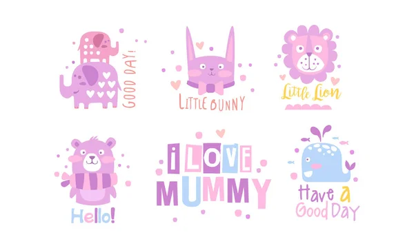 I Love Mummy Childish Prints Collection, Baby Nursery Room Decoration Elements Vector Illustration — Stock Vector