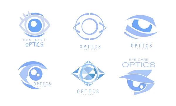 Eye Care Optics Logos Collection, Clinic or Ophthalmology Cabinet Badges Vector Illustration — Stock Vector