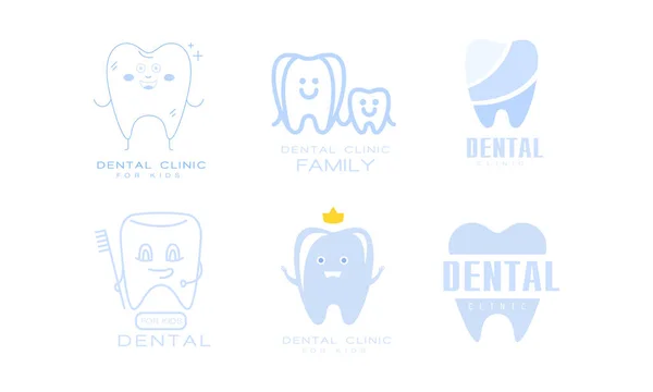 Dental Clinic Logo Templates Set, Família Dental Care Badges Vetor Ilustração — Vetor de Stock