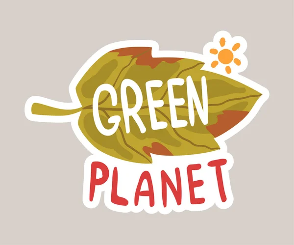 Πράσινο πλανήτη ετικέτα αυτοκόλλητο κινουμένων σχεδίων διανυσματική απεικόνιση — Διανυσματικό Αρχείο