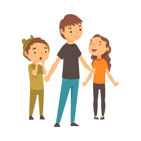 Three children express different emotions cartoon vector illustration — Stock Vector