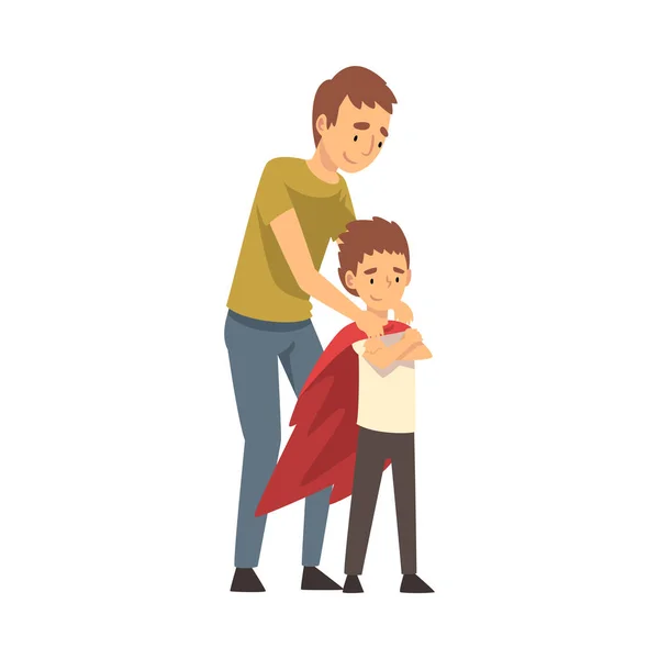 Papa redresse son enfant s manteau dessin animé vectoriel illustration — Image vectorielle