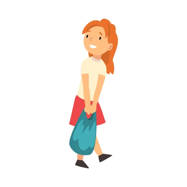 Girl carries a shopping bag cartoon vector illustration — Stock Vector