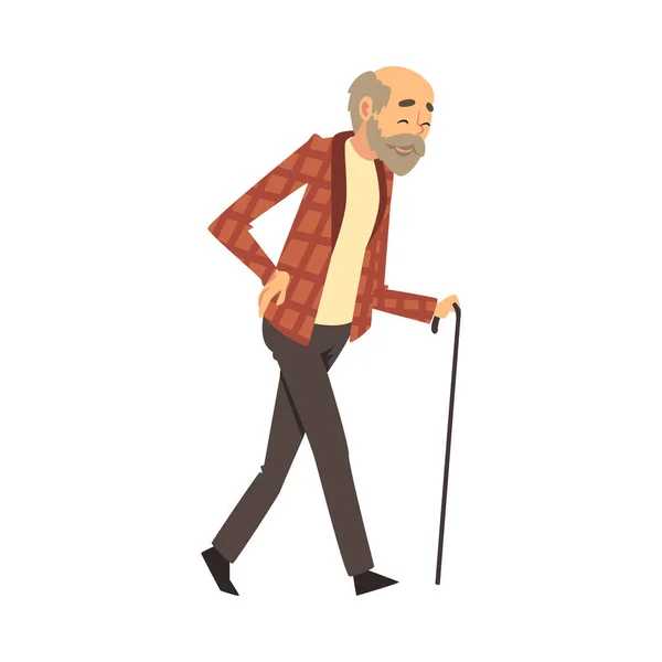 Old man walks with a cane cartoon vector illustration — Stock Vector