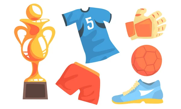 Conjunto de ícones de futebol, Uniforme, Bola, Copa do Troféu, Luva, Ilustração do Vetor de Bota —  Vetores de Stock