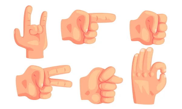 Diverse Hand Gebaren Set, Mannelijke Hand Toont Verschillende Tekenen en Emoties Vector Illustratie — Stockvector