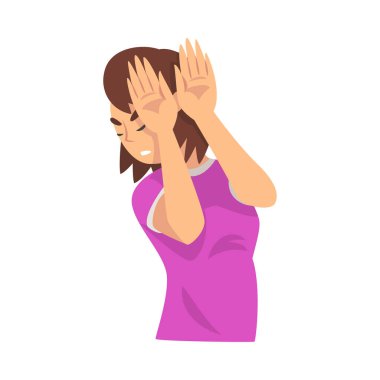 Kız çizdiği vektör illüstrasyonunun önünde avuç içi tutuyor.